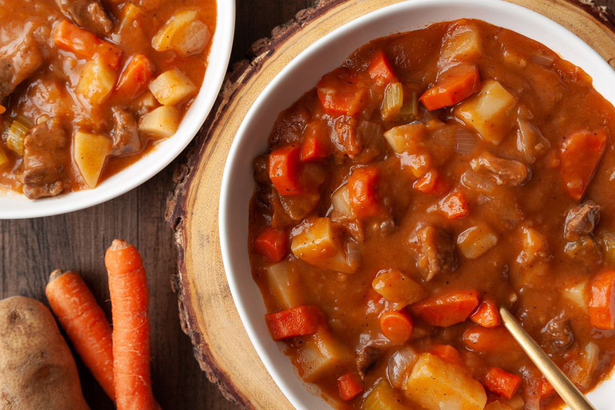 Homemade Beef Stew with carrots, onions, potatoes, and celery